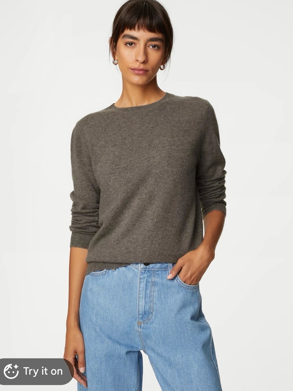 Adrienne Vittadini 100% 2-Ply Luxury Cashmere Sweater Crewneck Taupe , XL